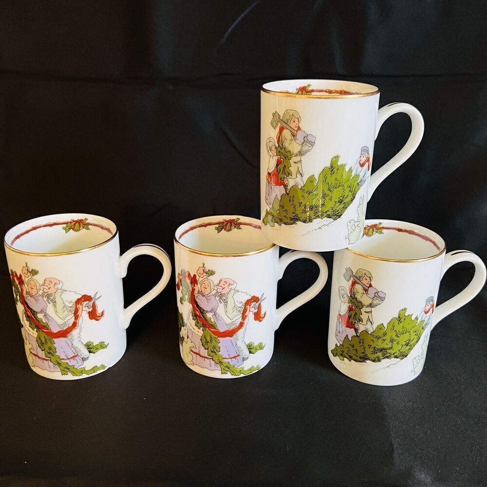 Christmas Mugs Deck the Halls Fitz and Floyd 1983 set of 4 Vintage Mug Coffee &
